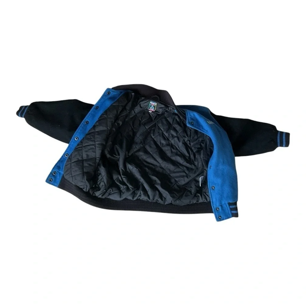 American Girl Gear Varsity Jacket Blue Black Wool Snap Bomber Sz S